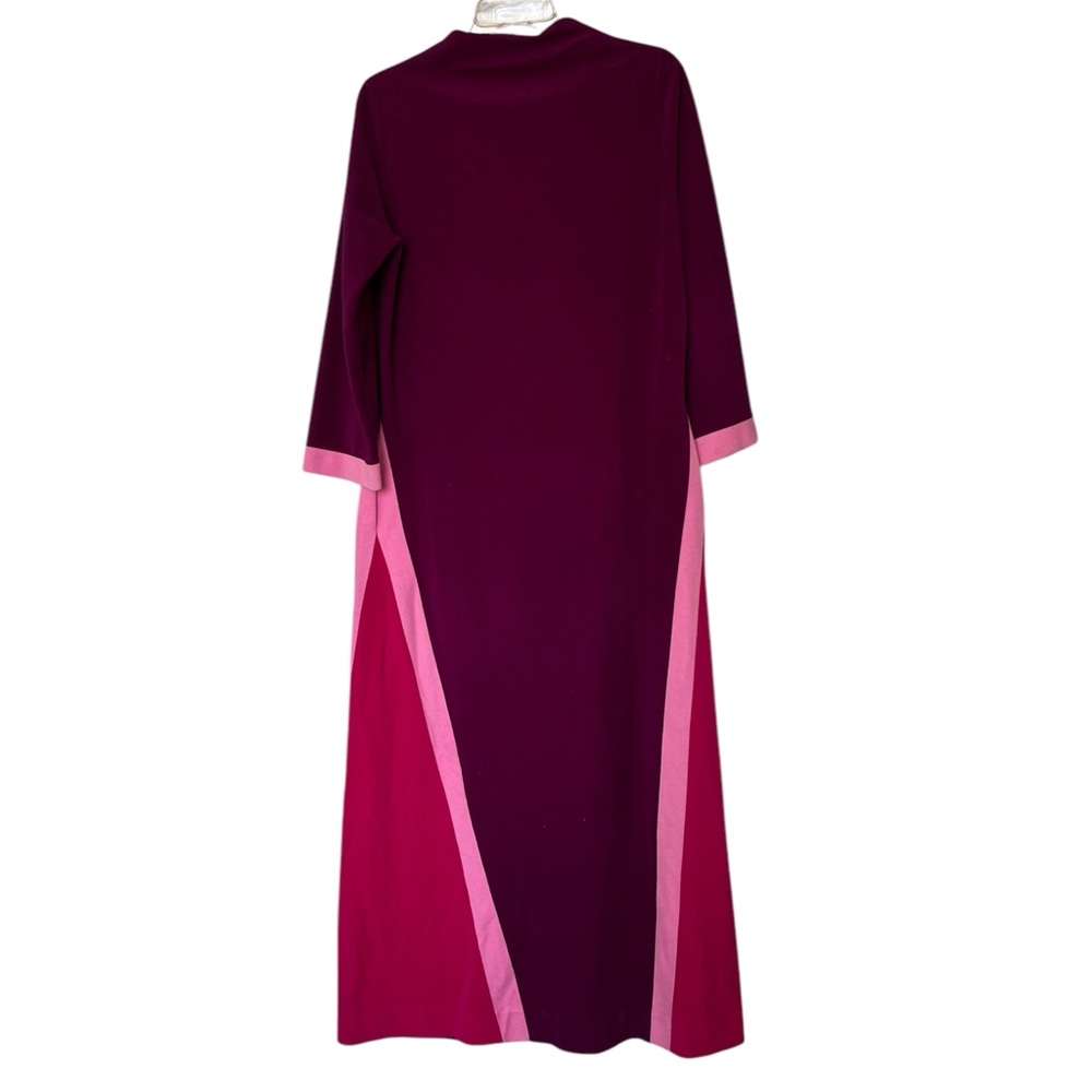 Vtg 70s Berry and Pink Zip-up Velour Robe House Dress - Picture 2 of 8